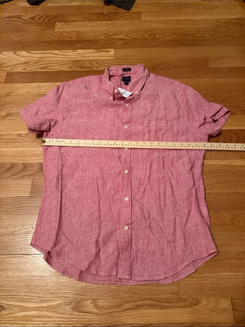 J. Crew Men's Pink/red Short-Sleeve Button-Down Linen Blend Shirt